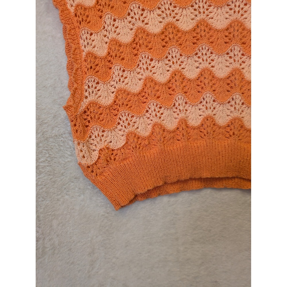Knit Mix Sweater Vest Women's S Orange Chevron Cropped Boho - Picture 2 of 10